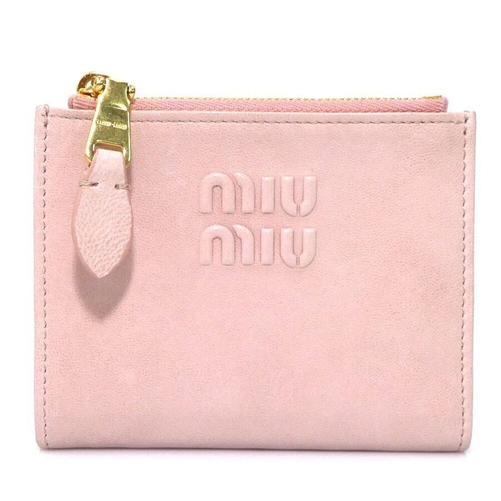 Miu Miu Bi fold Wallet Leather Pink